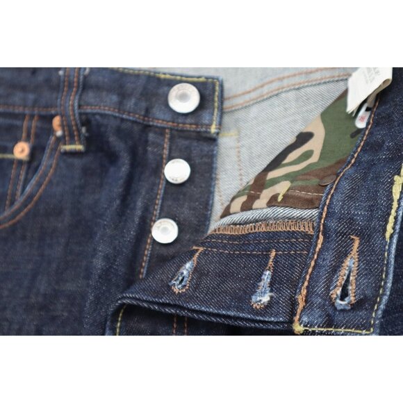 Aape by A Bathing Ape Loose 43X31 Men Indigo Garment Fly Button Camo Back Pocket - Picture 9 of 16